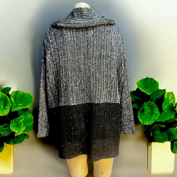Antonio Melani Cowl Neck Boxy Tunic Sweater Black Silver Women's M - Picture 2 of 5